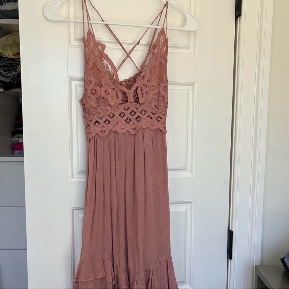 Elegant Lace Trimmed Pink Dress